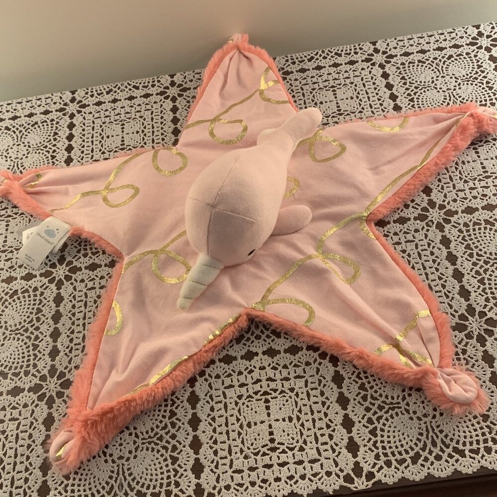 Cloud Island Narwhal Starfish Unicorn Lovey Pink Baby Security Blanket Soothing